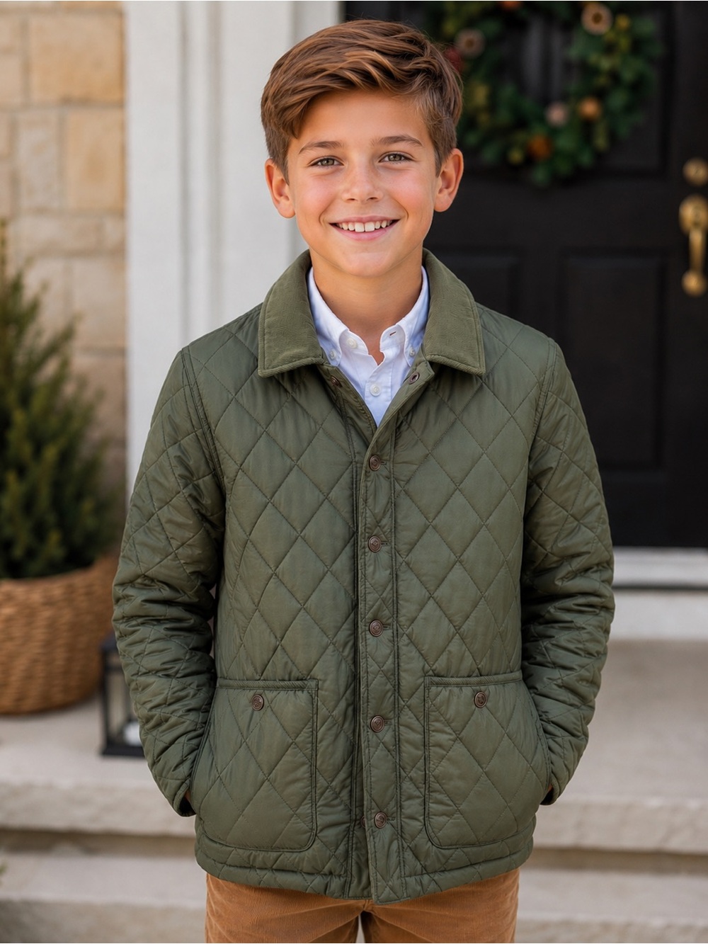 Janie and Jack Boys Quilted Barn Jacket Olive Size 10-12 – Like New
